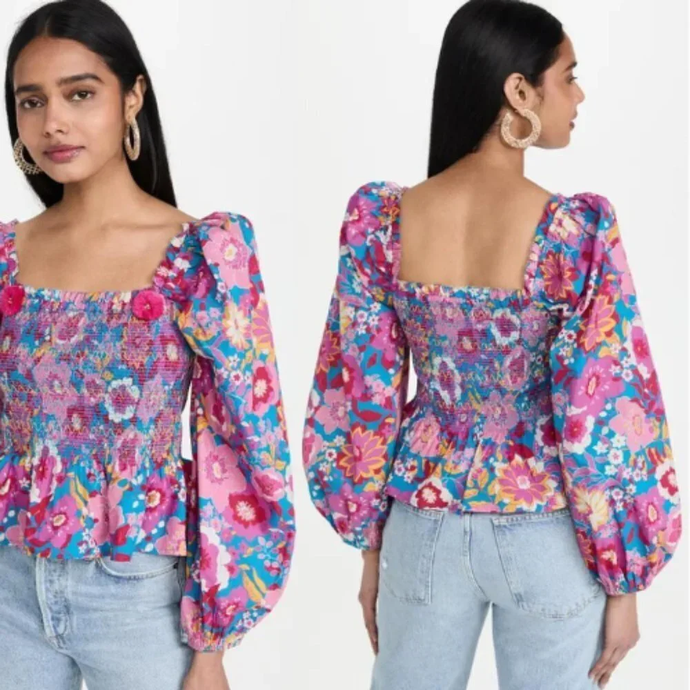 New! Figue Peony Top Retro Floral Pink 13659